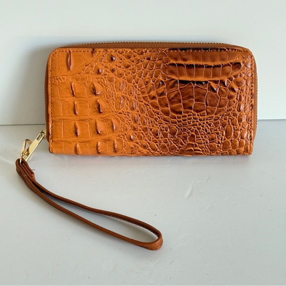 Handbags - Crocodile Embossed Tan Wristlet Wallet